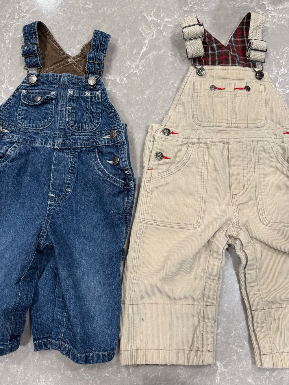 Baby Boy Overalls Lot 12M Denim Genuine Kids OshKosh Corduroy Plaid